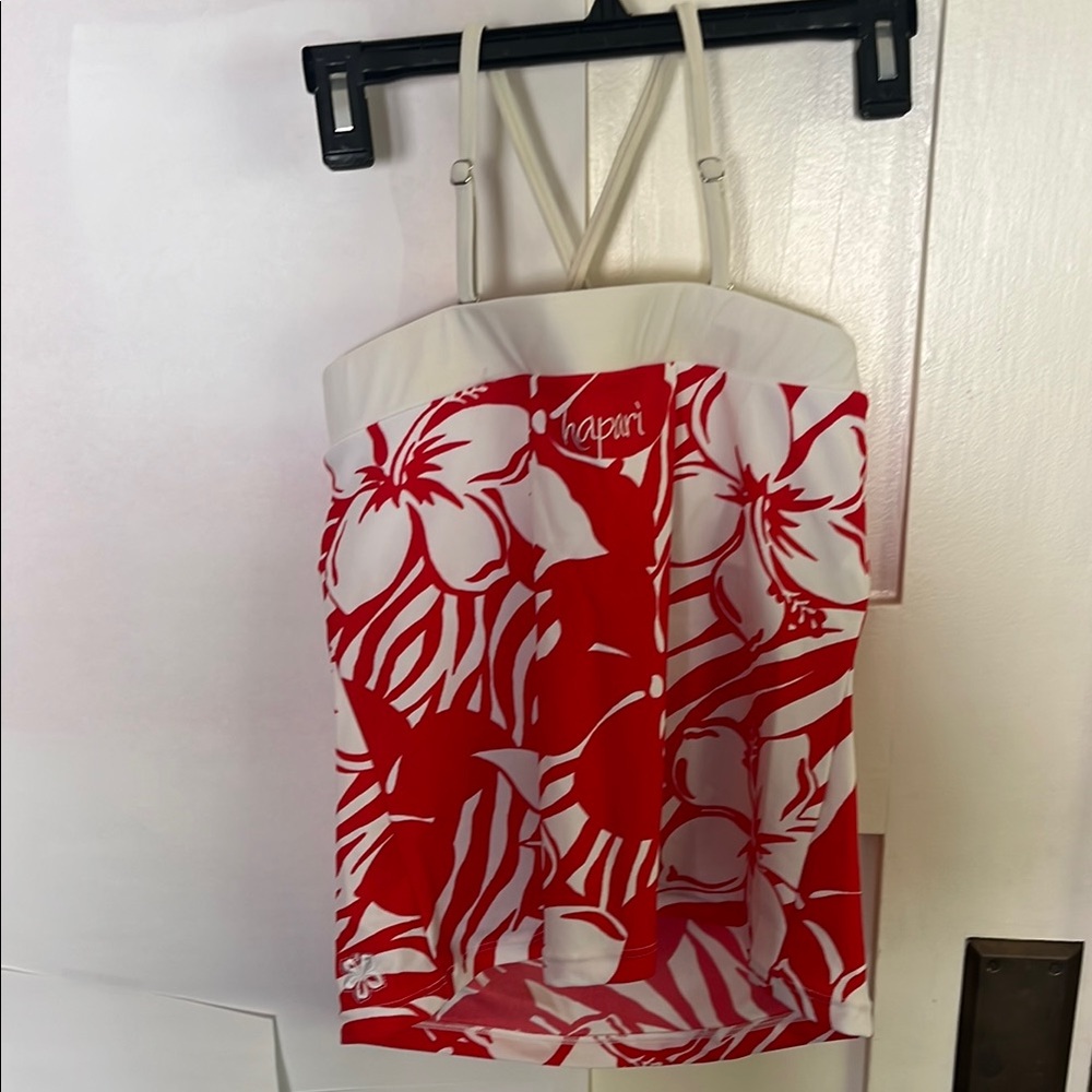 Hapari Women's Red and White Floral Swim Top